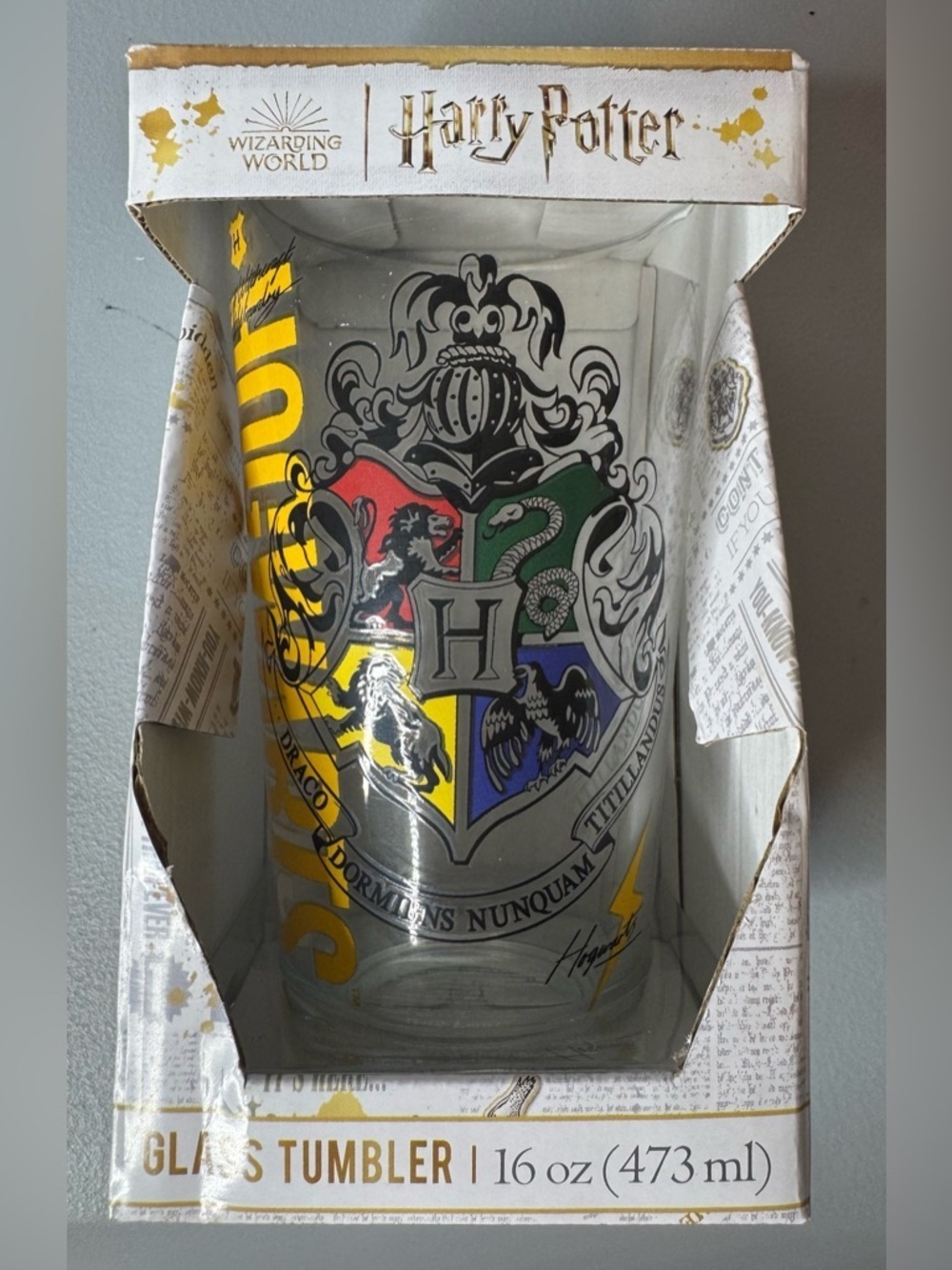 Harry Potter Hogwarts Crest Glass Tumbler 16oz rave claw slytherin hufflepuff